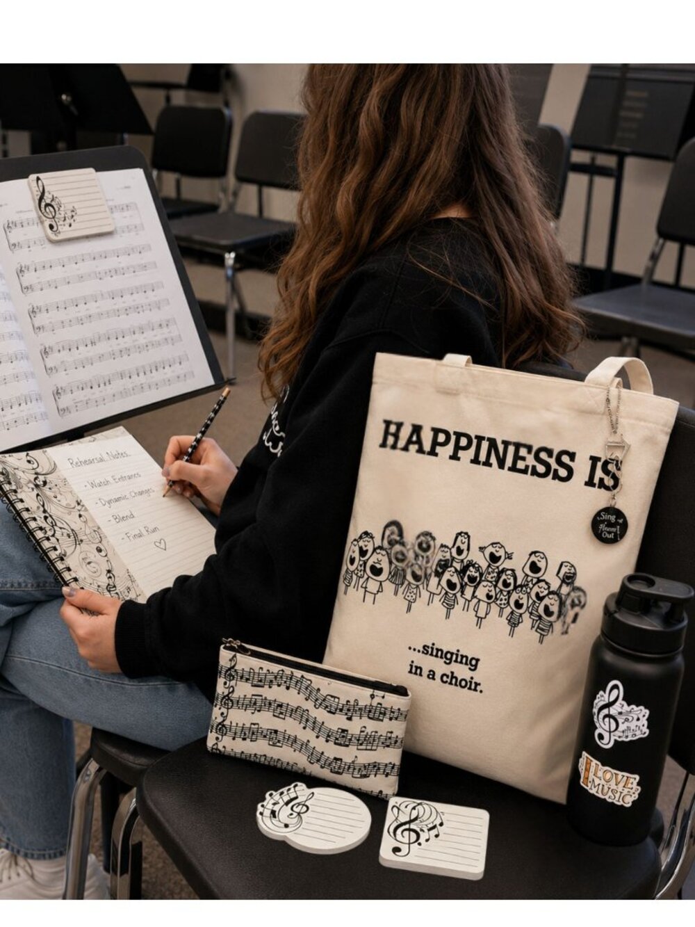 Choir Lover Music Gift Set Tote Journal Stickers Accessories Student Kit
